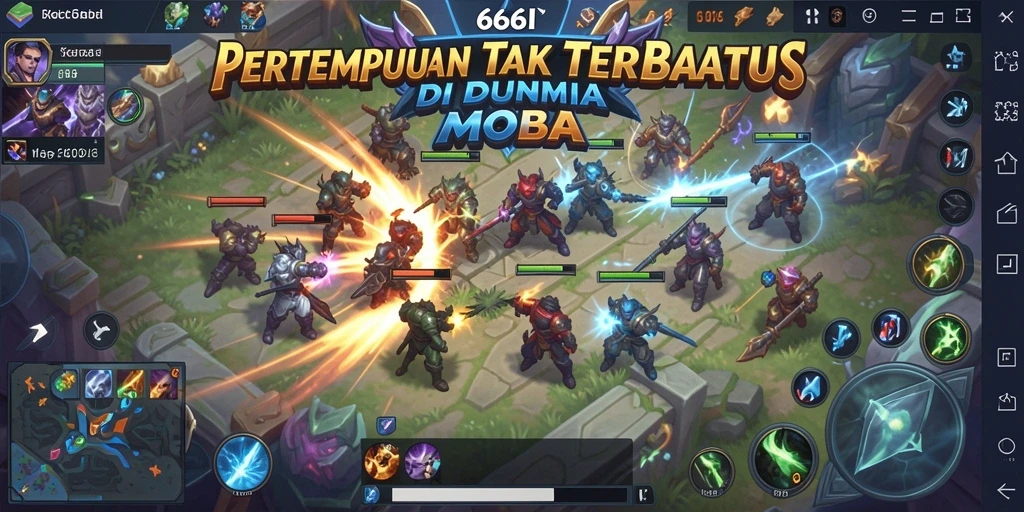 Tampilan aksi seru dalam pertempuran MOBA di 666I.