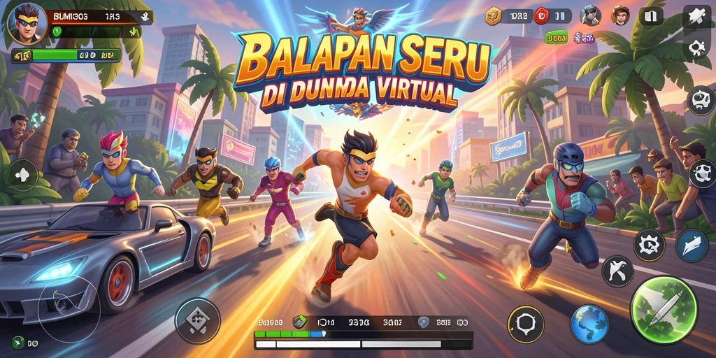 Tampilan gameplay seru BUMI303 dengan mobil balap yang menakjubkan.