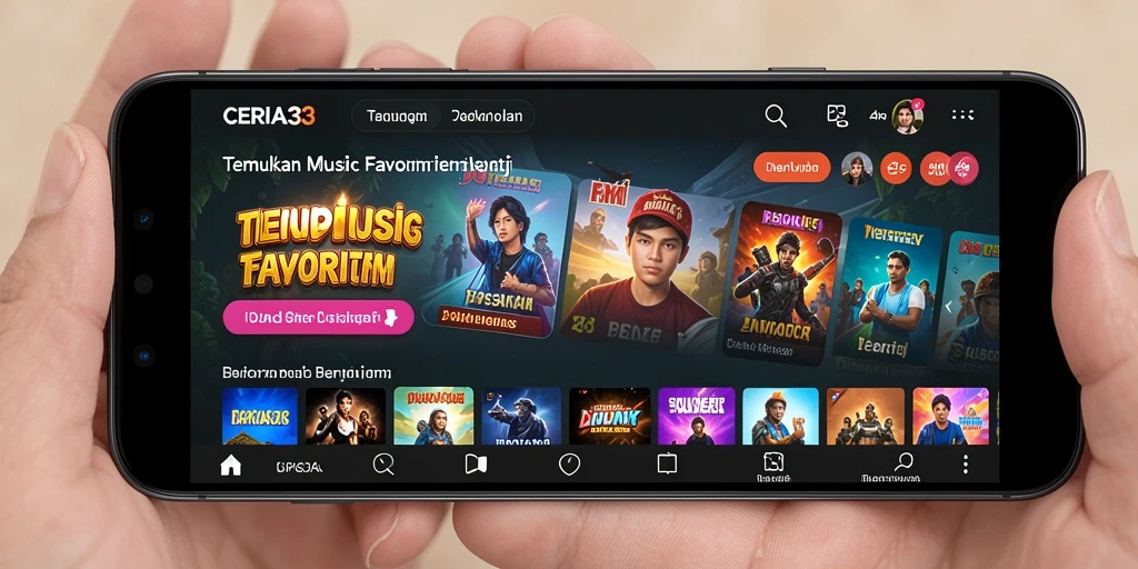 Screenshot CERIA33 menampilkan antarmuka aplikasi musik yang menarik dan interaktif.