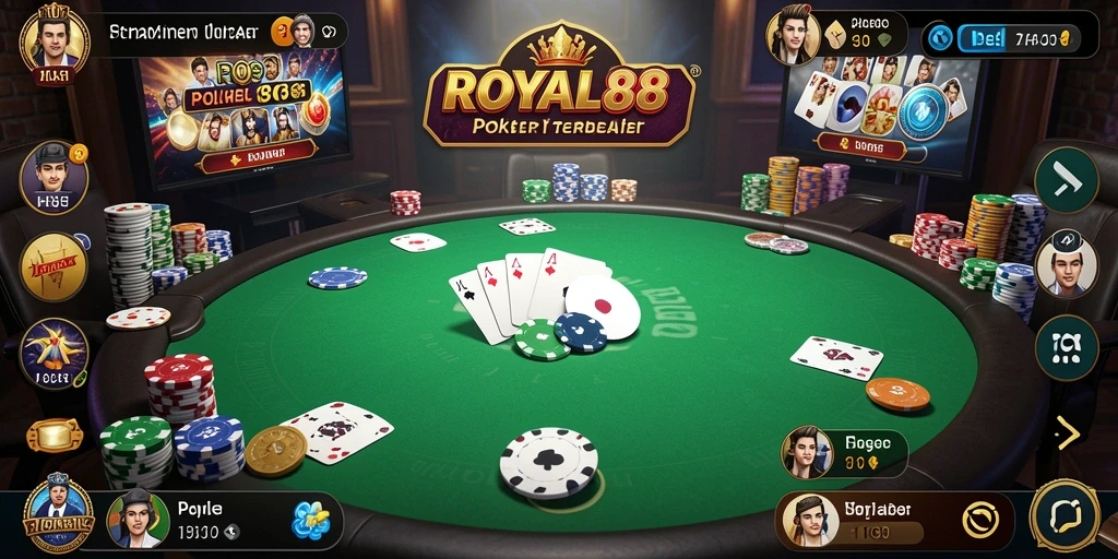 Screenshot ROYAL88 menampilkan gameplay Poker yang seru dan interaktif.