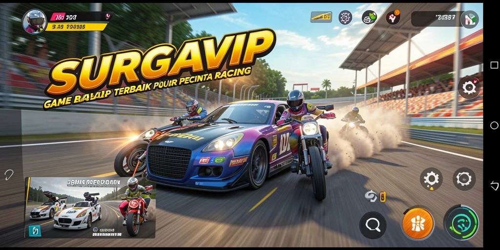 Gameplay SURGAVIP yang seru dan mendebarkan dalam balapan.
